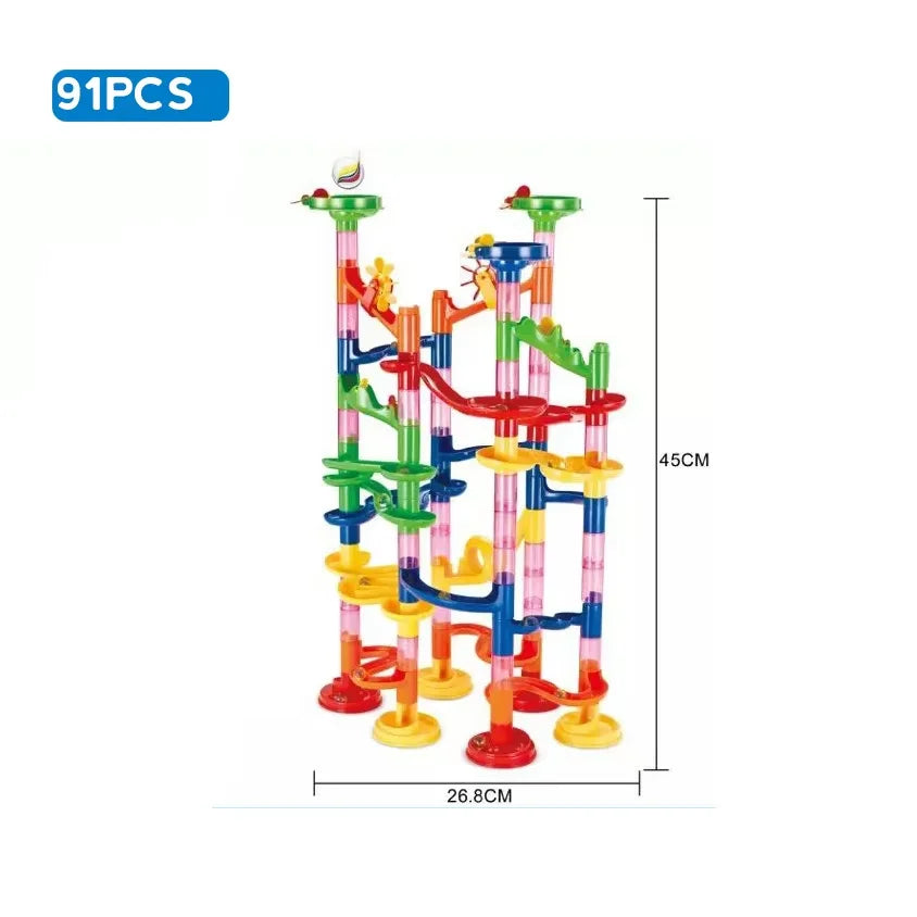 Marble Run Race Track Building Blocks Kids 3D Maze Ball Roll Toy DIY Marble Run Race Coaster Set 80/105/109/133pc Christmas Gift Purest Peak