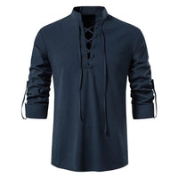 King Billion Men's Shirts Casual Men Cotton Linen Long Sleeve T-shirt Spring Autumn Vintage Shirt US Size Drawstring Neck Quick Pick Grocers
