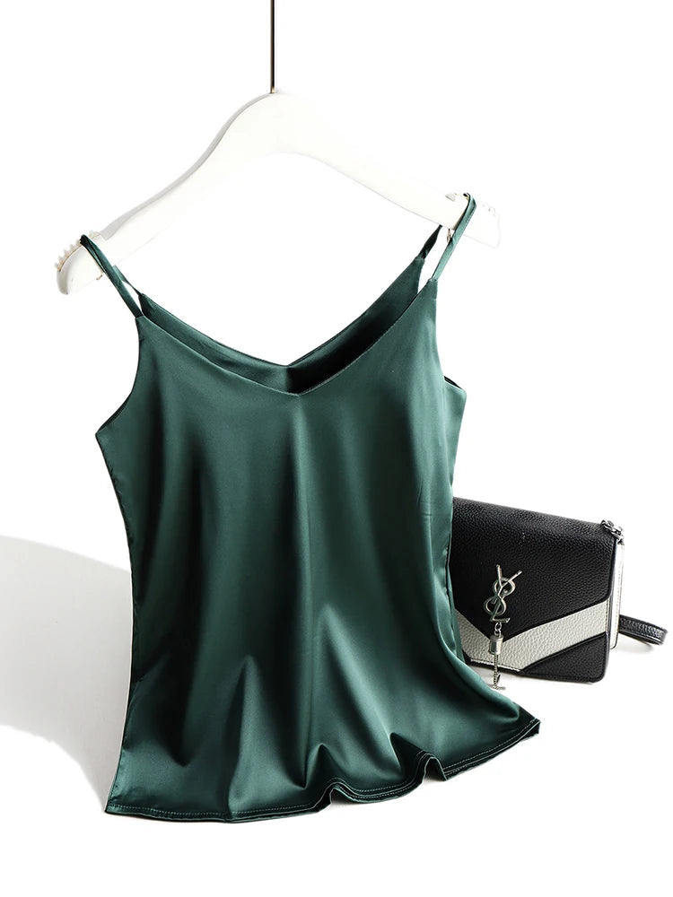 AOSSVIAO 2026 Spaghetti Strap Top Women Halter V Neck Basic White Cami Sleeveless Satin Silk Tank Tops Women'S Summer Camisole Quick Pick Grocers