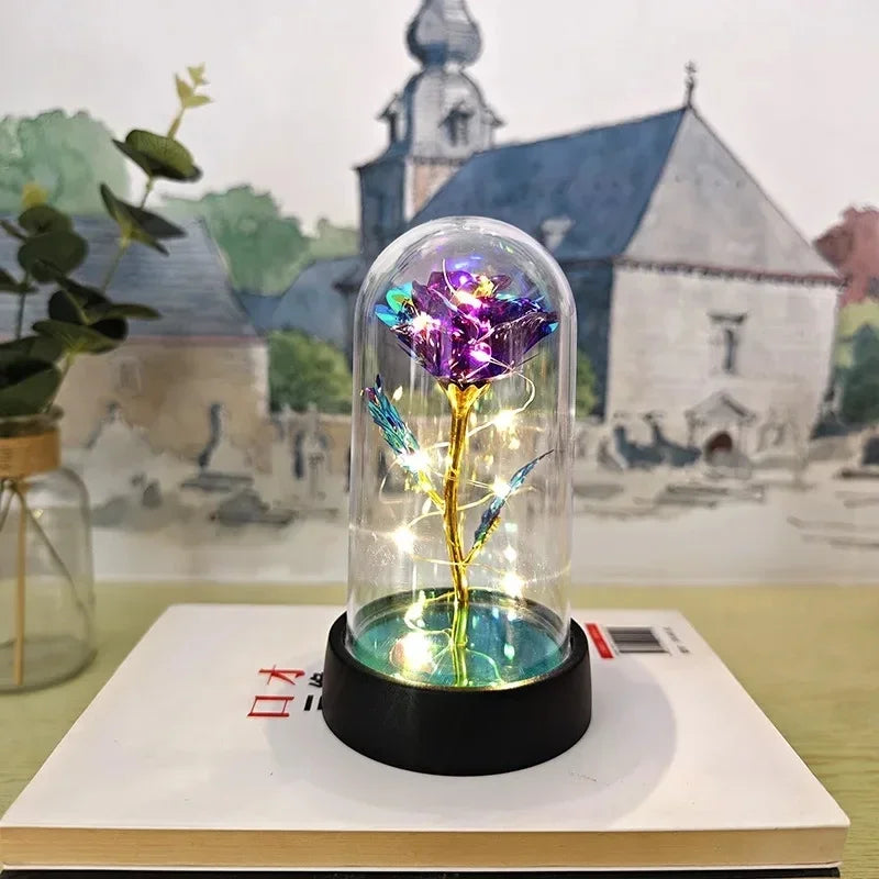Artificial Rose Flowers Valentines Day Gift for Girlfriend Eternal Rose LED Light Foil Flower Wedding Decor Christmas Gifts Purest Peak Salt