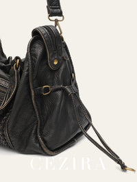 Vintage Washed PU Leather Large Capacity Tote Zip Pockets Braid Decor Shoulder Cross body Bag Unisex Women Daily Travel Handbag Quick Pick Grocers