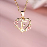 Female A-Z Letter Flower Pendant Necklace Yellow Gold Color Wedding Jewelry Gift For Women Quick Pick Grocers
