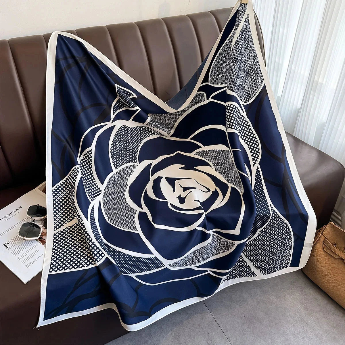 90*90Cm Square Scarf Twill Silk Feeling Women Head Shawls and Wraps Luxury Hair Tree Print Neck Scarves Hijab Bandana Pashmina Econic Blanks