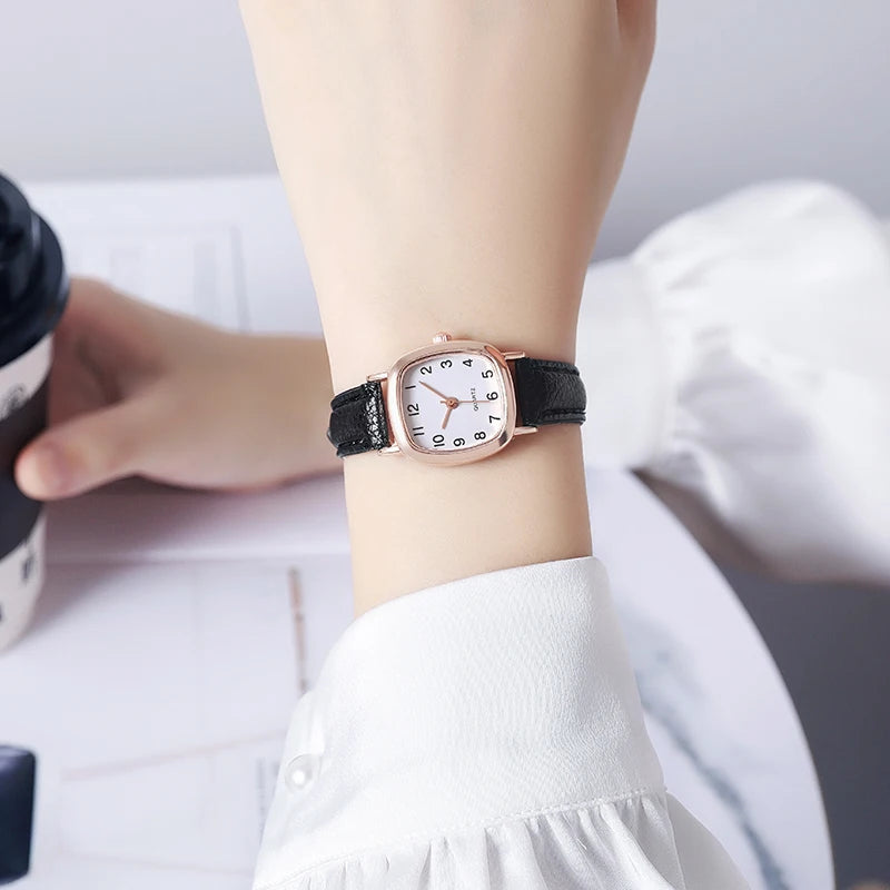 Women's Watch Fashion Small Arabic Quartz Watches Leather Band Wristwatches Quick Pick Grocers