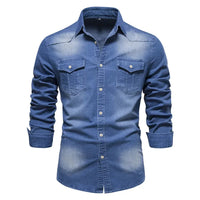 AIOPESON Brand Elastic Cotton Denim Shirt Men Long Sleeve Quality Cowboy Shirts for Men Casual Slim Fit Mens Designer Clothing Quick Pick Grocers