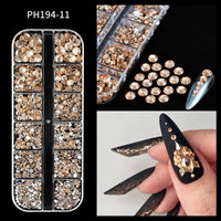 12Grids SS6-SS30 Mixed Nail Rhinestones Shiny Clear/Gold/Pink/Blue Diamond Flat-back Nail Gems Glass Stones Nails Decoration Econic Blanks