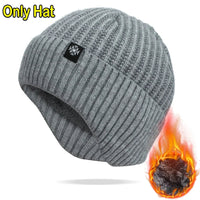 Outdoor Men Winter Knitted Hat Plush Warmth Peaked Cap Earmuff Casual Fashion Faux Fur Lined Bomber Hats Cycling Ear Protection Purest Peak