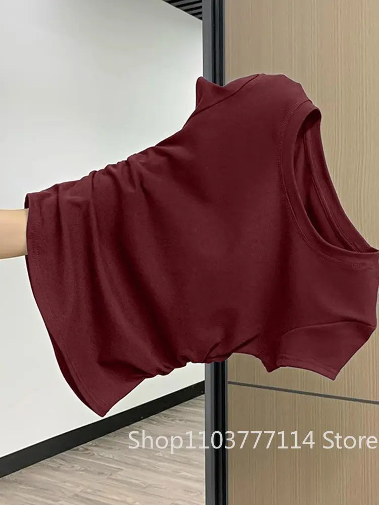 Women Summer Short Sleeved Top for Fashion Versatile Base Shirt Slim Fit Round Neck T-shirt Casual and Sexy Breathable and Cool Quick Pick Grocers
