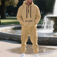 Men's sports suit style autumn and winter fleece men's casual sportswear zipper sweater multi-pocket work pants suit Quick Pick Grocers