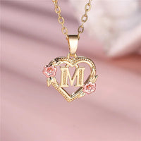 Female A-Z Letter Flower Pendant Necklace Yellow Gold Color Wedding Jewelry Gift For Women Quick Pick Grocers