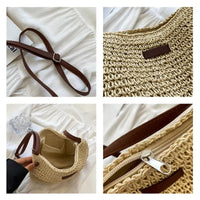 Ladies Fashion Summer Straw Crossbody Bag Women Beach Holiday Shopping Woven Shoulder Handbag Messenger Purses For Women Bags Quick Pick Grocers