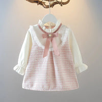 Long Sleeved Baby Girl Dress With Spring And Autumn Bow Lace Splicing Small Plaid Sweet Long Sleeved Dress Econic Blanks