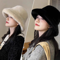 Fluffy Fur Fisherman Hat For Women Winter Plush Ear Protection Cap Windproof Warm Female Panama Caps Solid Fashion Bucket Hat Purest Peak