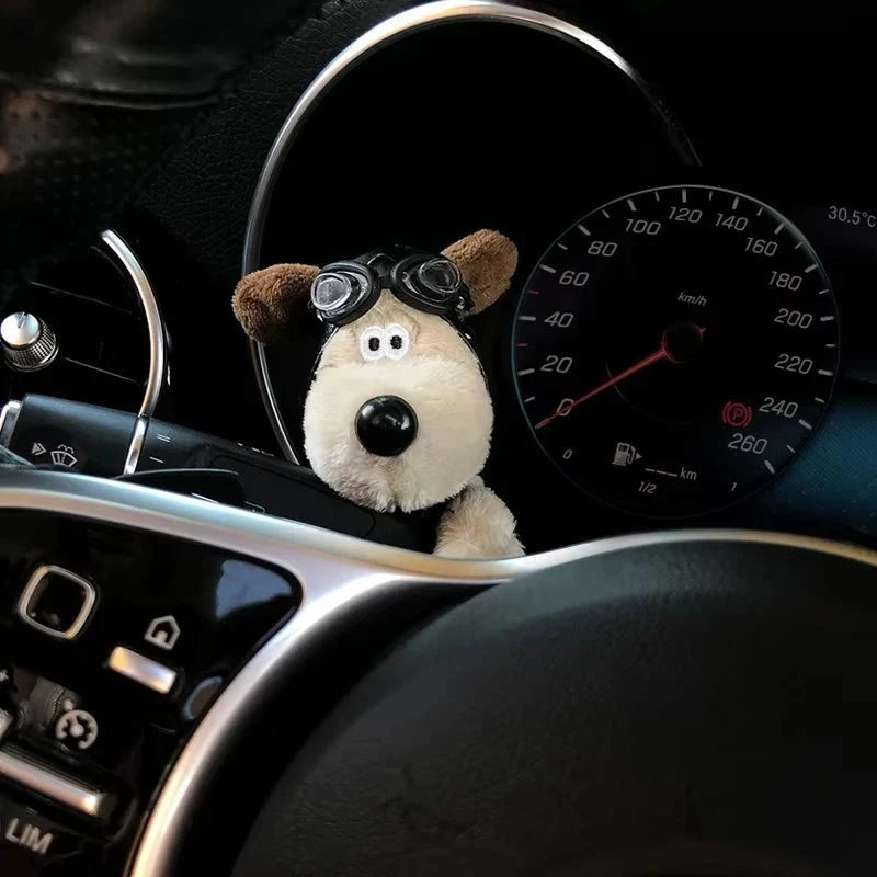 Kawaii Plush Puppy Clutch Decoration – Cute Dog Car Wiper & Turn Signal Switch Ornament with Bowknot | Auto Interior Accessories Econic Blanks