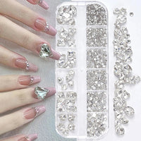 180pcs AB Flatback Glass Nail Art Rhinestones Multi-shape Mixed Diamond Gems Blue Purple Crystal Stones For DIY Nail Decoration Econic Blanks