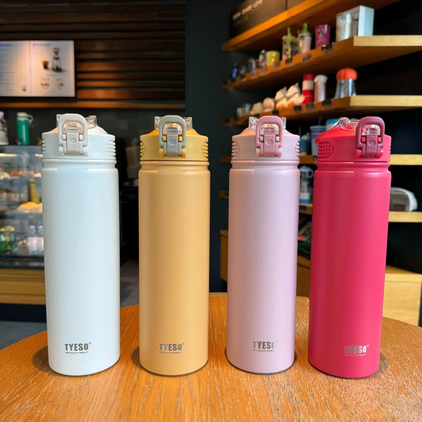 TYESO 600/750ML Thermos Bottle With Straw Stainless Steel Car Thermal Cup Sports Water Bottles Keeps Cold and Heat Thermal Mug Quick Pick Grocers