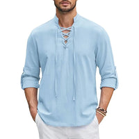 Men's Renaissance Shirt Pirate Medieval Viking top Cotton Linen Shirts Men Long Sleeved Halloween Costume Quick Pick Grocers