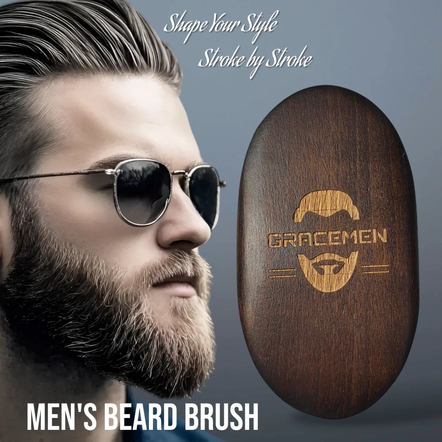 Gracemen Premium Boar Bristle Beard Brush Oval Wooden Handle Quick Pick Grocers