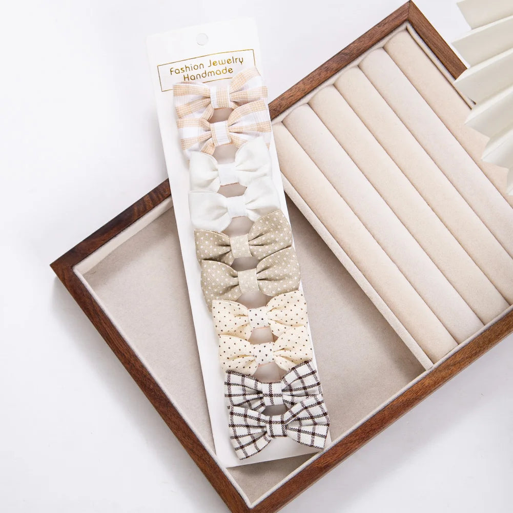 10Pcs/Set Mini Hair Bows Clips Baby Girls Cute Froal Print Plaid Hairbows Checkered Gingham Hairpins Korean Safety Kids Headwear Purest Peak