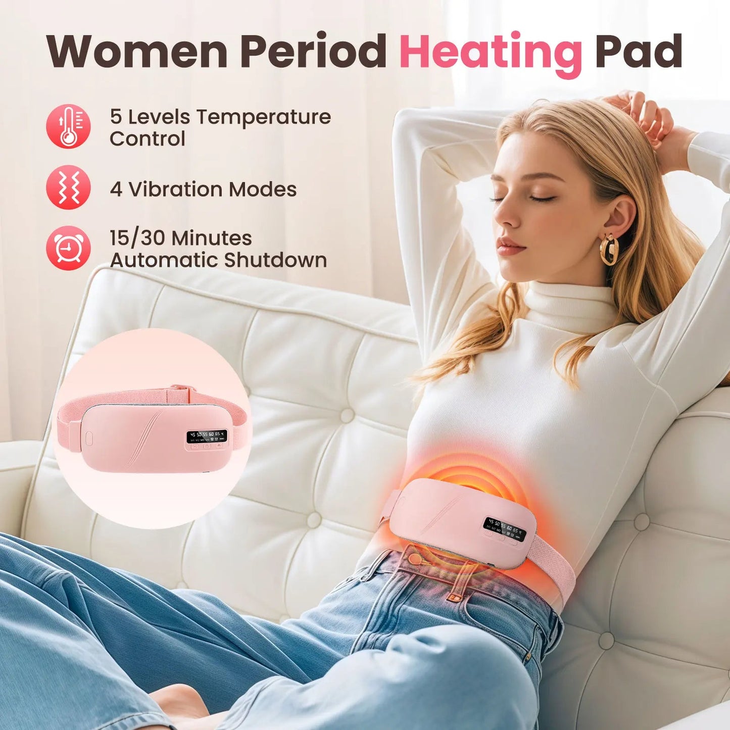 Electric Heating Pad Menstrual Cramp Massager Belt Women Period Care Hot Compress Device Vibration Abdominal Ulter Warmer Belt Quick Pick Grocers