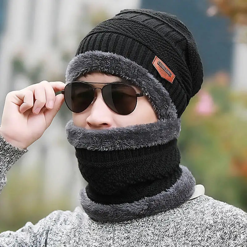 Winter Fleece Scarf Hats Thicken Plush Warm Beanies Wool Knit Caps Men Women Outdoor Cycling Ski Cold Protection Neck Mask Hat Quick Pick Grocers