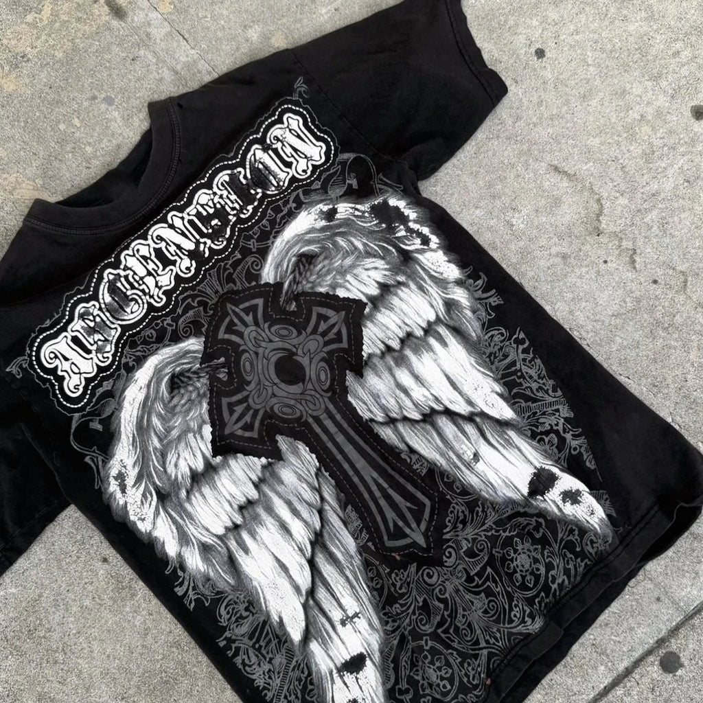 Classic Y2K Gothic Style T-shirt Print Oversized T Shirt High Street Shirts Gothic Round Neck Cotton Tops New Mens Women T Shirt Quick Pick Grocers
