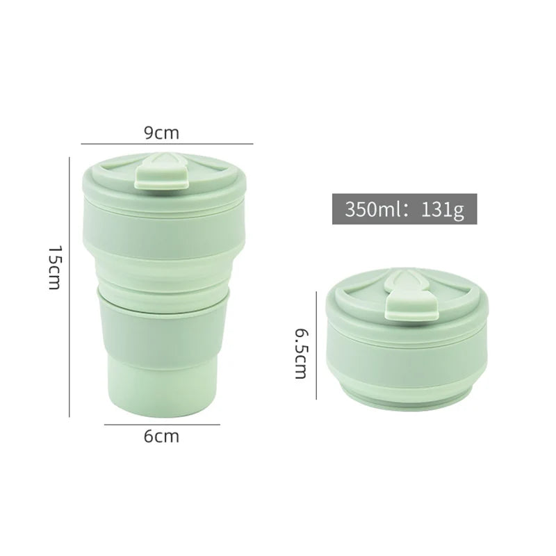 350ML/500ML Silicone Folding Cup Collapsible Mug With Cover Coffee Travel Outdoors Portable Water Drinking Tea Cups Quick Pick Grocers