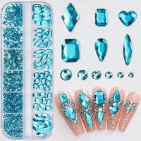 2400pcs+ Shiny Clear Crystal Gems Nail Rhinestones 1.5-4mm Mixed Round Glass Stone Flatback Nail Charms 12grids Nail Diamond DIY Econic Blanks