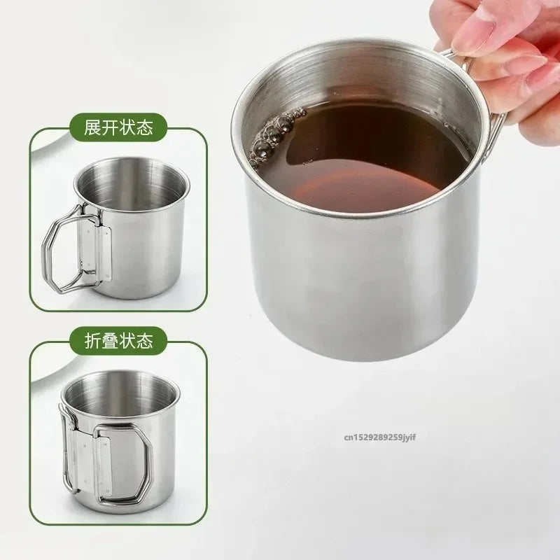 250/350/500/700ml Stainless Steel Camping Cup Portable Outdoor Water Cup Mug With Foldable Handle Kitchen Drinkware Quick Pick Grocers