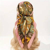 Satin Square Scarf Women Muslim Hijab Elegant 2025 Print Silk Neckerchief Shawl Wraps Headband Handle Hair Accessories Bandana Econic Blanks