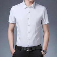 Men's Business Casual Solid Color Short Sleeved Shirt Non Ironing Comfortable Top Quick Pick Grocers