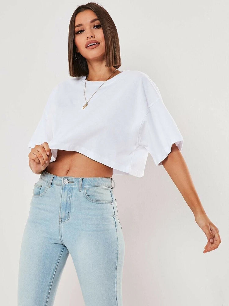 Cotton Women Short Sleeve Dance Running Clothes Yoga Fitness Crop Top  Navel Baring New Sport T-shirt Loose Gym Workout Shirts Quick Pick Grocers