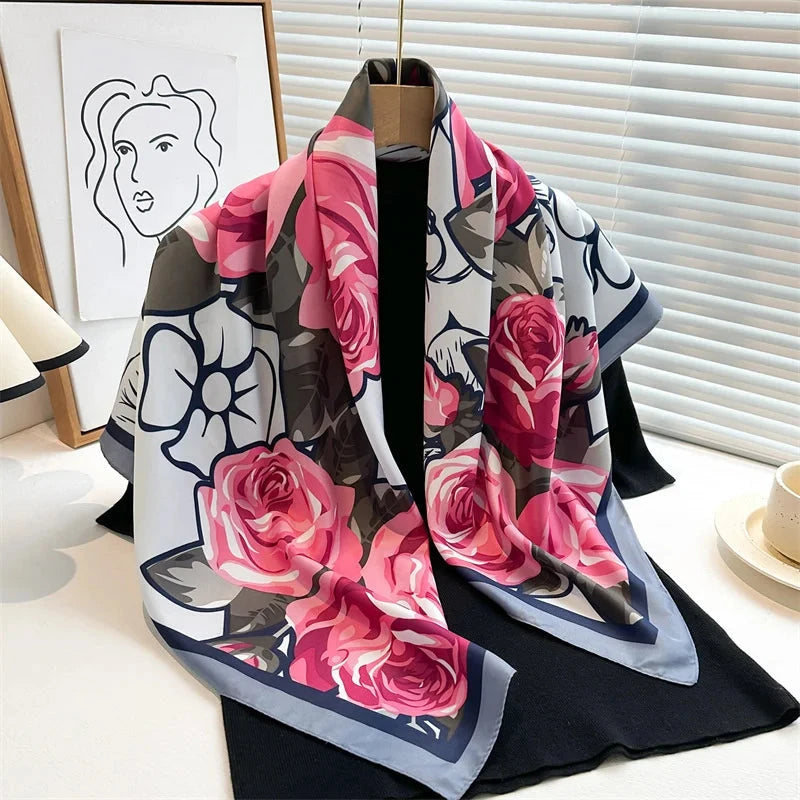90*90Cm Square Scarf Twill Silk Feeling Women Head Shawls and Wraps Luxury Hair Tree Print Neck Scarves Hijab Bandana Pashmina Econic Blanks