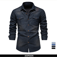 AIOPESON Brand Elastic Cotton Denim Shirt Men Long Sleeve Quality Cowboy Shirts for Men Casual Slim Fit Mens Designer Clothing Quick Pick Grocers