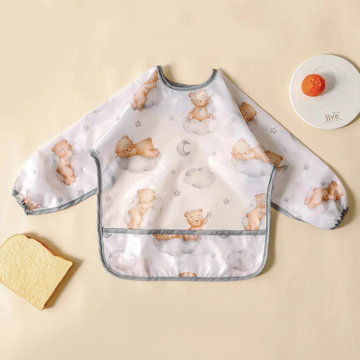 Elinfant 1PC Long Sleeve Bibs, Waterproof Feeding Bibs,Washable Burp Cloth,Coveralls Bibs,Easy To Clean,Wash-Free Eating Bibs Econic Blanks
