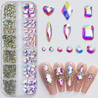 2400pcs+ Shiny Clear Crystal Gems Nail Rhinestones 1.5-4mm Mixed Round Glass Stone Flatback Nail Charms 12grids Nail Diamond DIY Econic Blanks