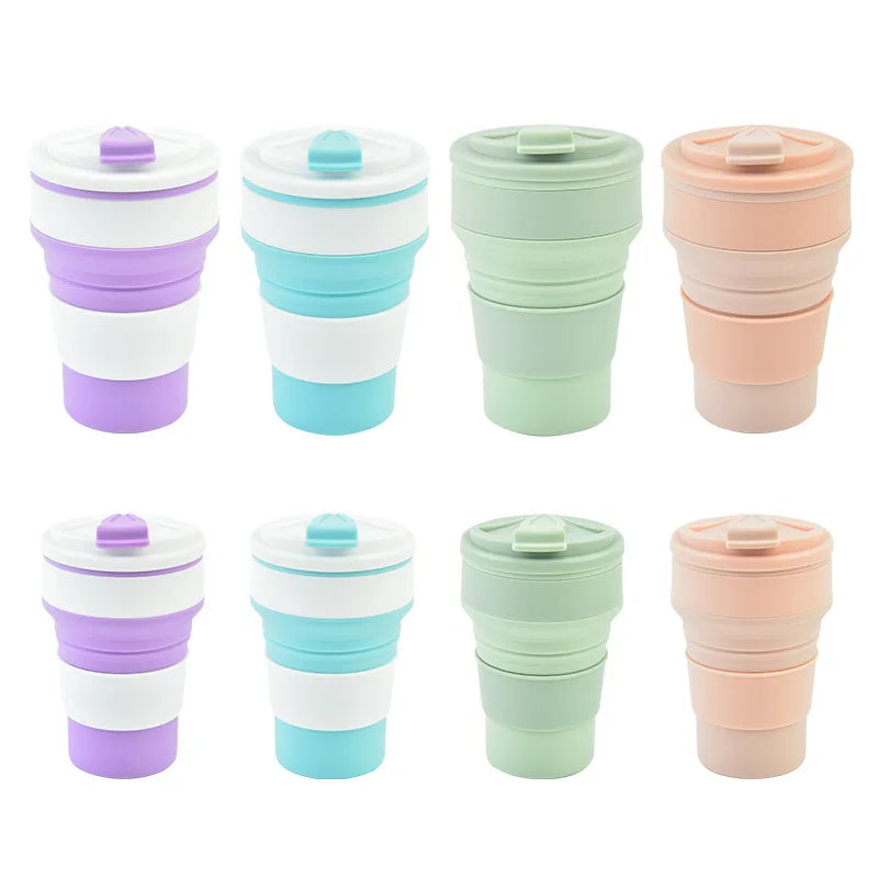 350ML/500ML Silicone Folding Cup Collapsible Mug With Cover Coffee Travel Outdoors Portable Water Drinking Tea Cups Quick Pick Grocers