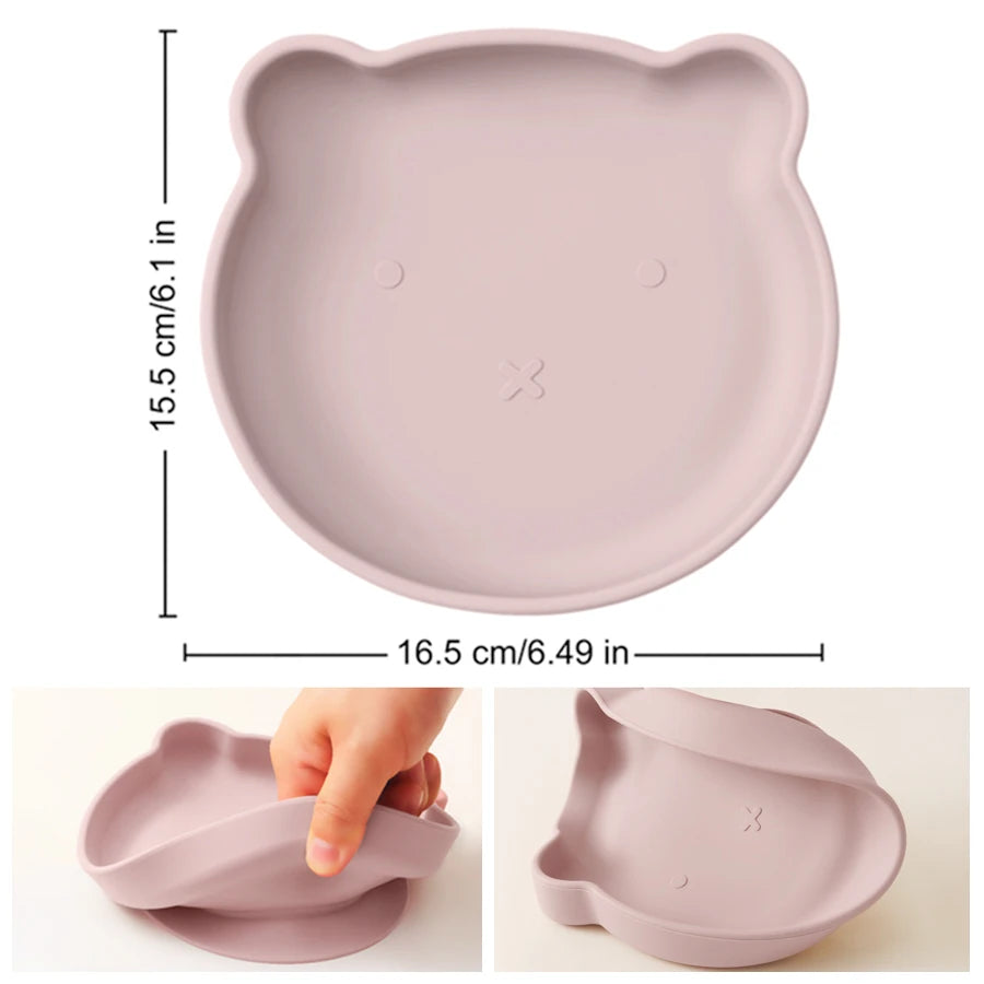 1PC Silicone Baby Dishes Suction Dining Plate Cartoon Bear Shape Baby Plates Eating Training Baby Food Storage Kids Tableware Purest Peak
