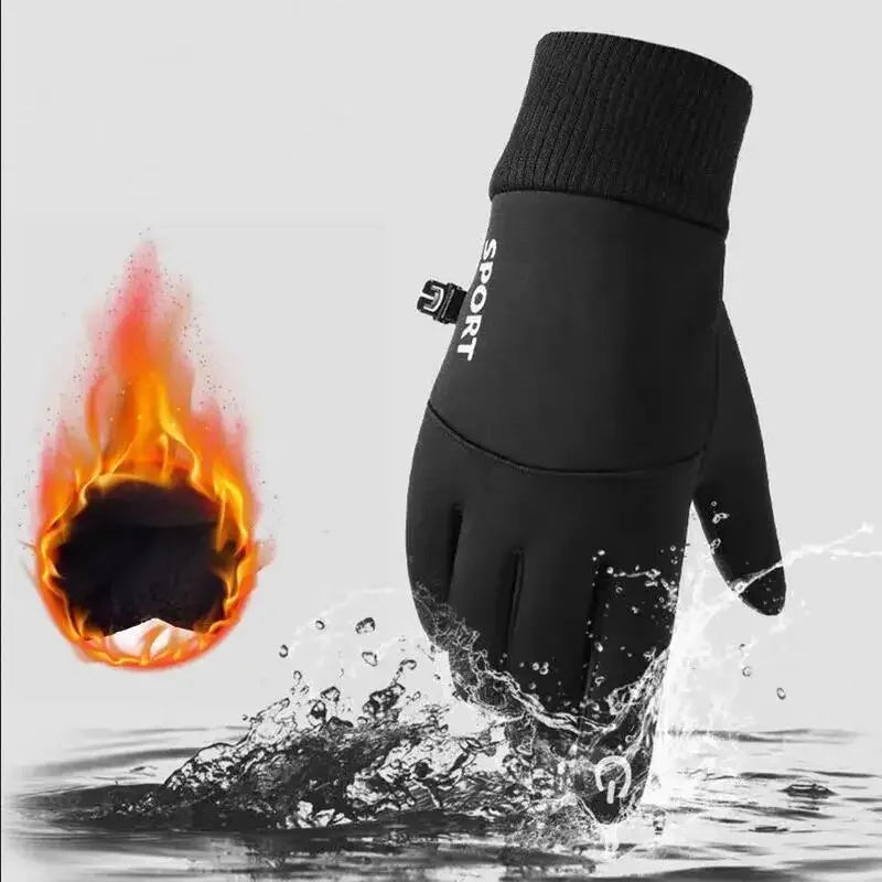 Black Winter Warm Full Fingers Waterproof Cycling Outdoor Sports Running Motorcycle Ski Touch Screen Fleece Gloves Snow Gloves Quick Pick Grocers