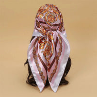Satin Square Scarf Women Muslim Hijab Elegant 2025 Print Silk Neckerchief Shawl Wraps Headband Handle Hair Accessories Bandana Econic Blanks