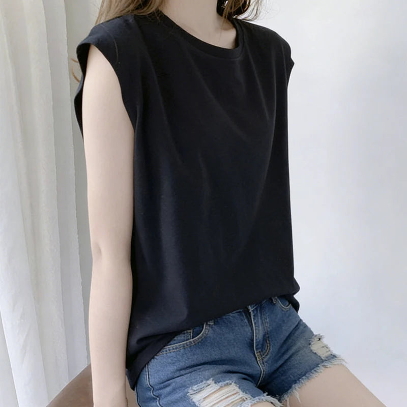 Woman Loose Sleeveless Tank Top Summer Casual Vest Basic Daily T-shirt Sweet Style Suitable For Students Stretchy Soft Lady Wear Quick Pick Grocers