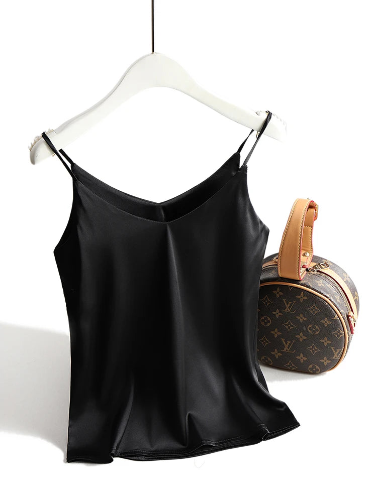 AOSSVIAO 2026 Spaghetti Strap Top Women Halter V Neck Basic White Cami Sleeveless Satin Silk Tank Tops Women'S Summer Camisole Quick Pick Grocers