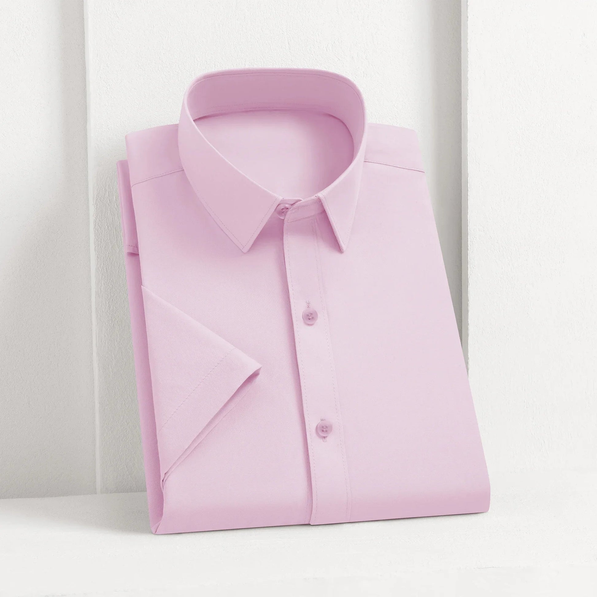 New Men's Business Casual Solid Color Short Sleeved Shirt for Summer Fashion No Ironing Comfortable and Versatile Top Quick Pick Grocers