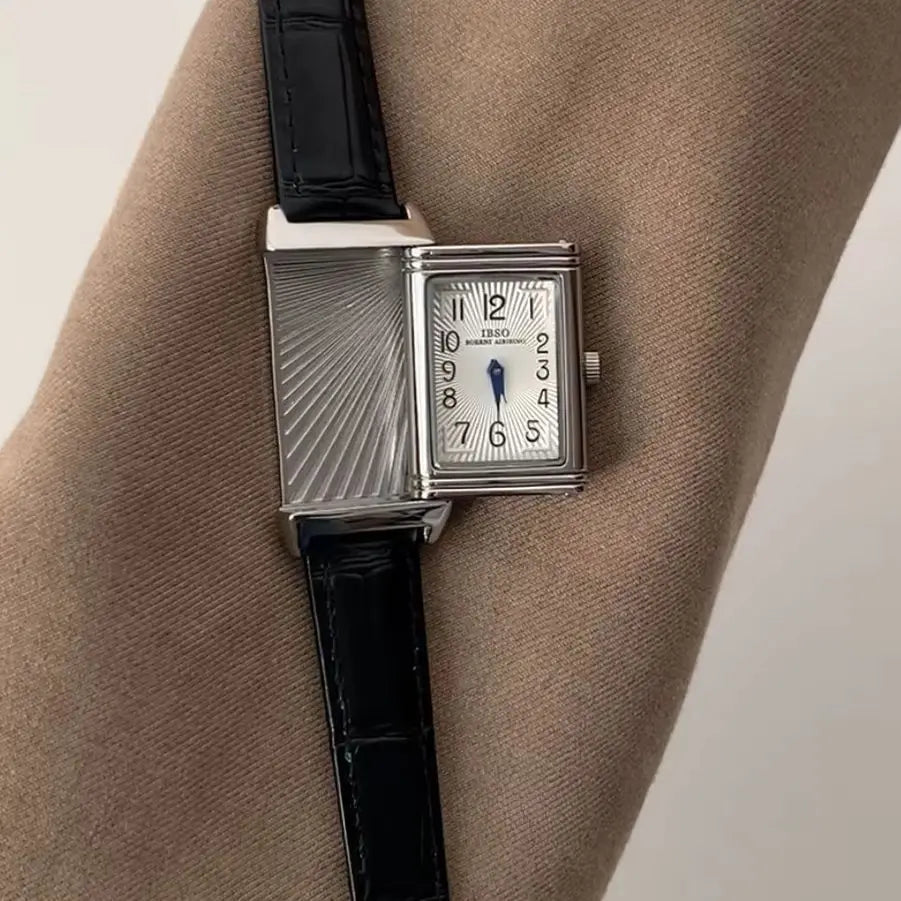2025 Hot Sale Retro Niche Temperament Slide Design Leather Quartz Square Exquisite and Versatile Digital Watch 21mm Quick Pick Grocers