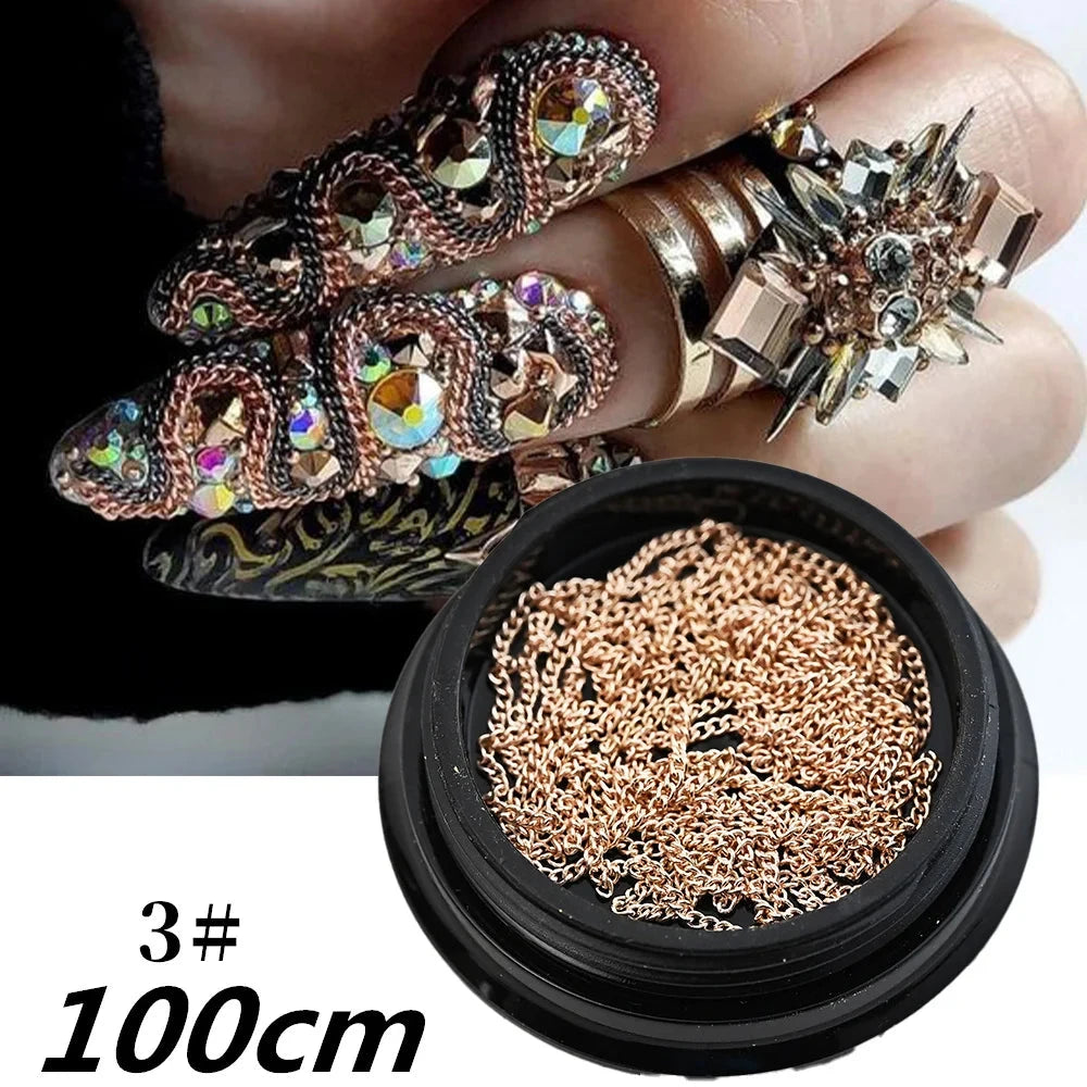 100/50cm Long Luxury Crystal Chain Nail Charms 1.5/2mm Shinying Clear/AB Diamond Nail Art Metal Steel French Manicure Crystal Econic Blanks