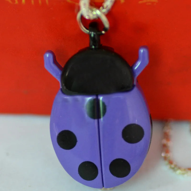 New Fashion Cute Small Golden Beetle Pocket Watchs With Chain Lightweight Necklace Pendant Clock Adult Children Ladybug Watch Quick Pick Grocers