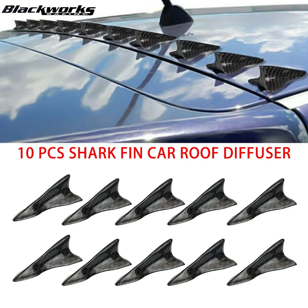 10Pcs Universal PU Rear Roof Shark Fins Spoiler Wing Kit Car Roof Spoiler Bumper Spoiler Shark Fin Diffuser Vortex Generator