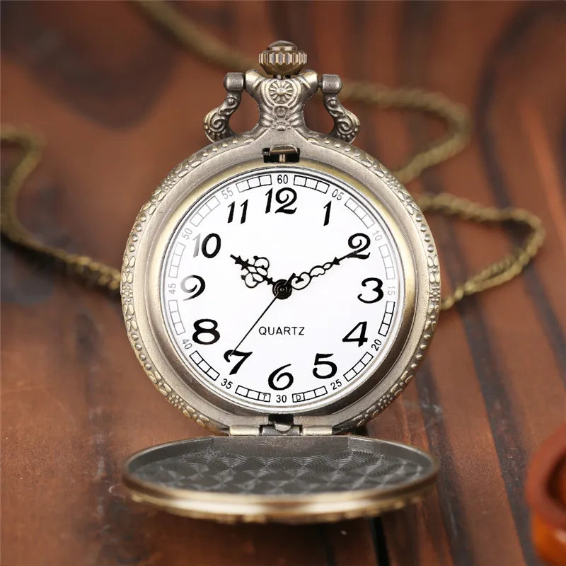 Vintage Bronze Wolf Animal Head Relief Quartz Pocket Watch with Necklace Chain Pendant Great Gift for Men's Kids Clock Watch Quick Pick Grocers