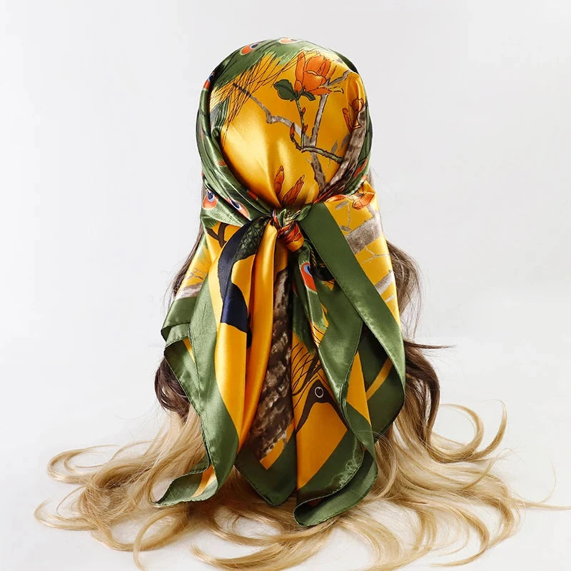 Satin Square Scarf Women Muslim Hijab Elegant 2025 Print Silk Neckerchief Shawl Wraps Headband Handle Hair Accessories Bandana Econic Blanks