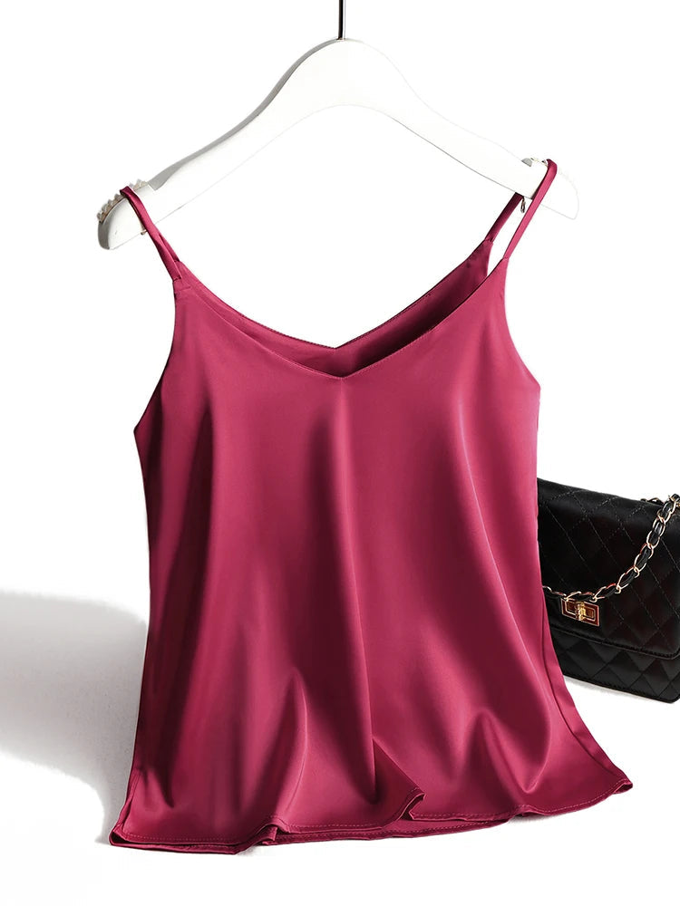AOSSVIAO 2026 Spaghetti Strap Top Women Halter V Neck Basic White Cami Sleeveless Satin Silk Tank Tops Women'S Summer Camisole Quick Pick Grocers